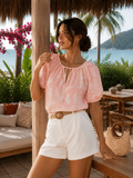 Pembe Desenli Rahat Kalıp Dokuma Bluz CM26BZ00404