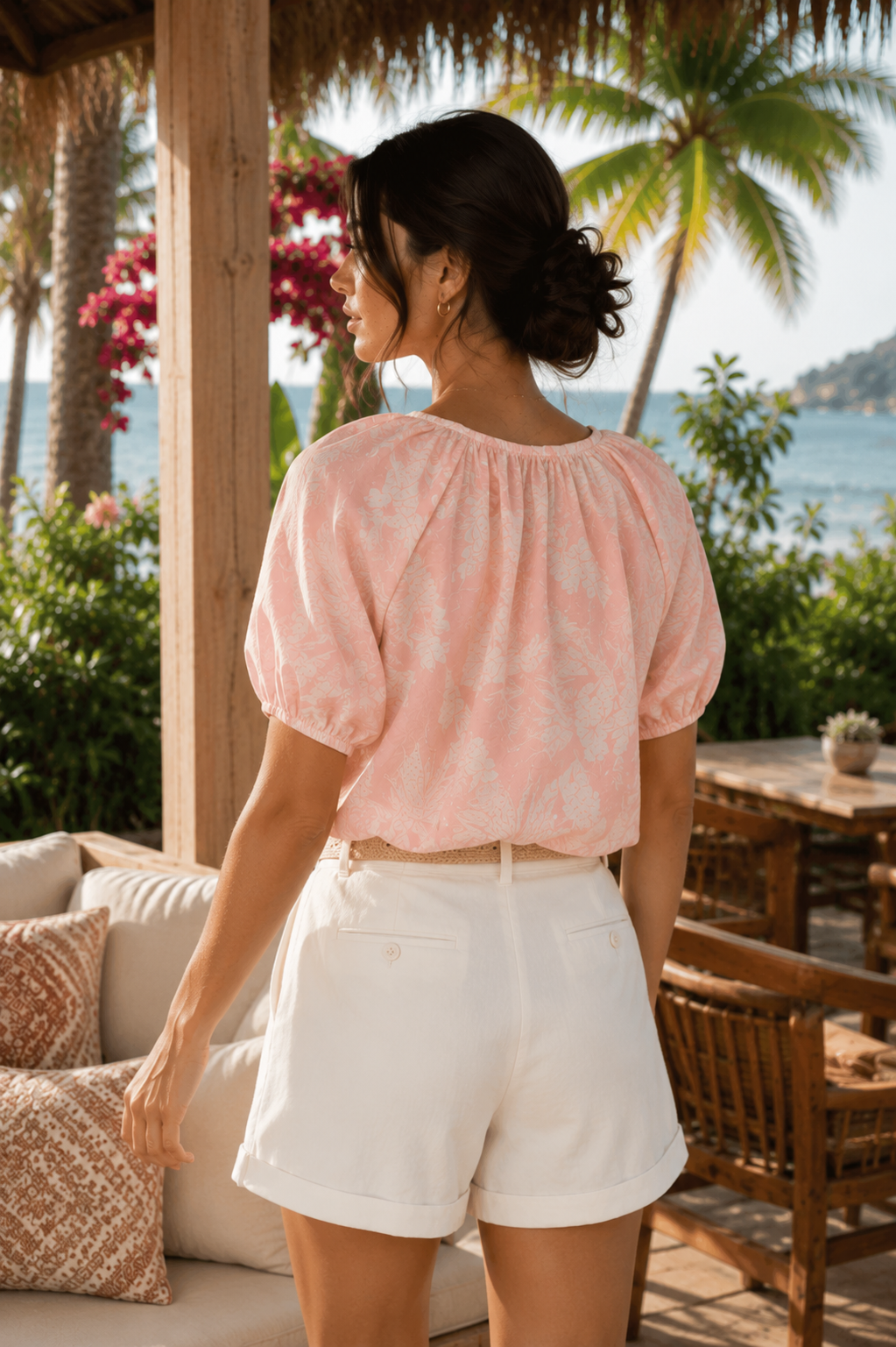 Pembe Desenli Rahat Kalıp Dokuma Bluz CM26BZ00404