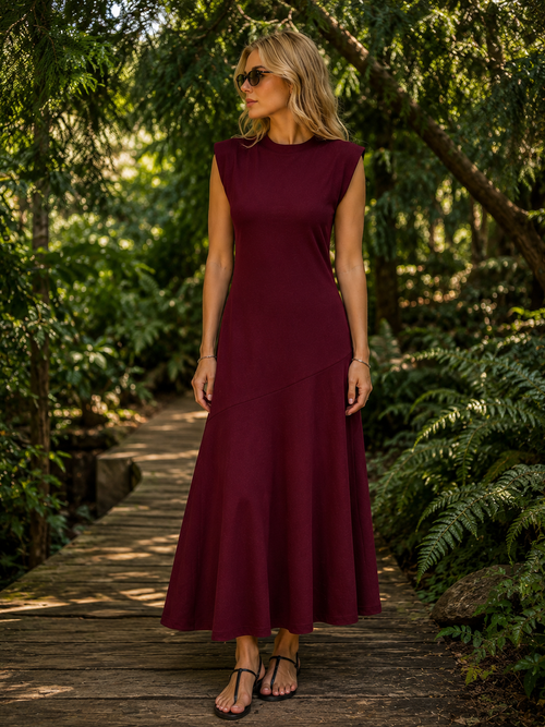 Kadın Bordo Kolsuz Bisiklet Yaka Midi Elbise CM26EL00678