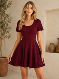Kadın Bordo Kısa Kollu A Kesim Mini Elbise CM26EL00913