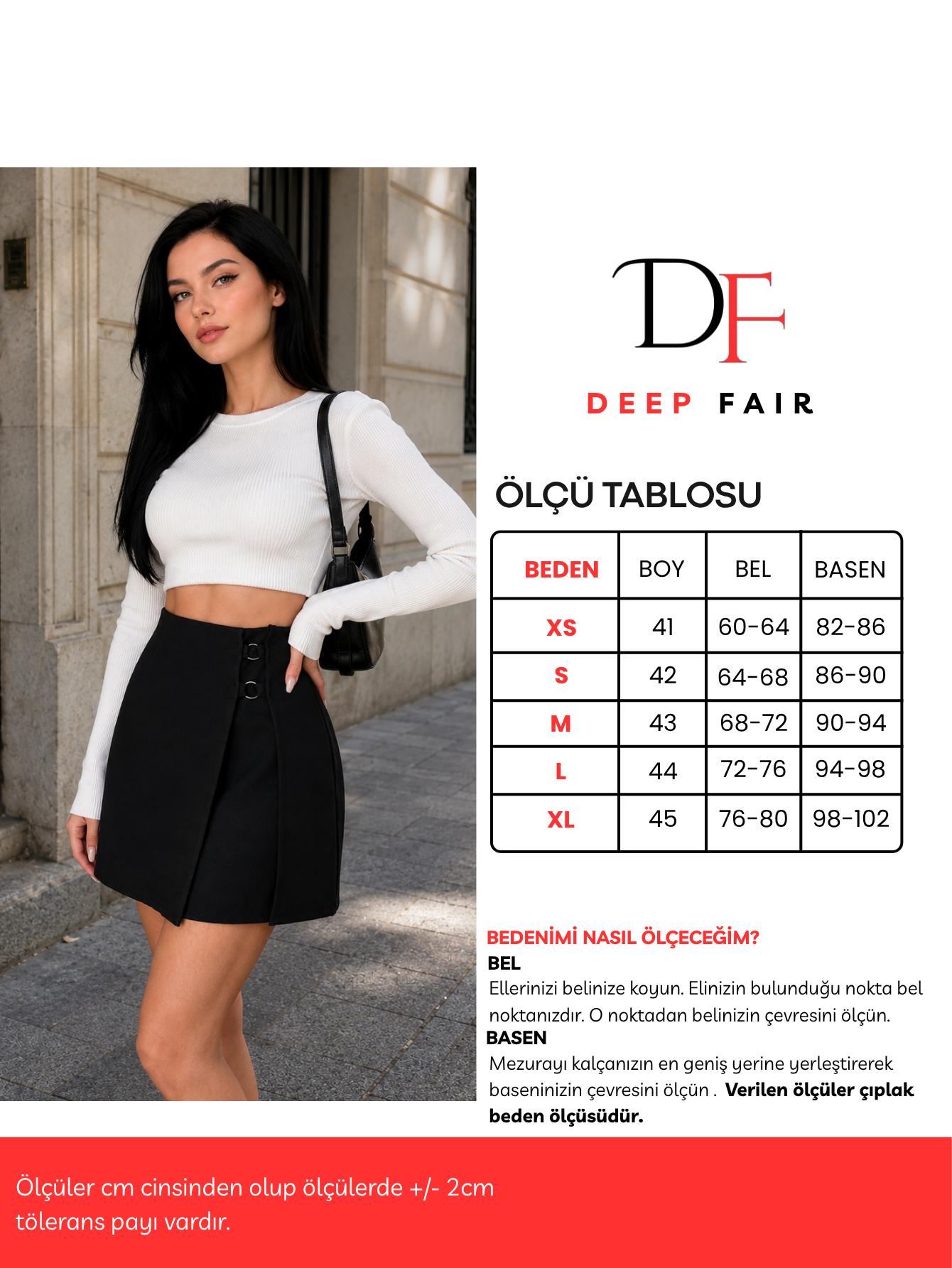 Kadın Yüksek Bel Kruvaze Detaylı Siyah Dokuma Mini Etek CM26ET03485