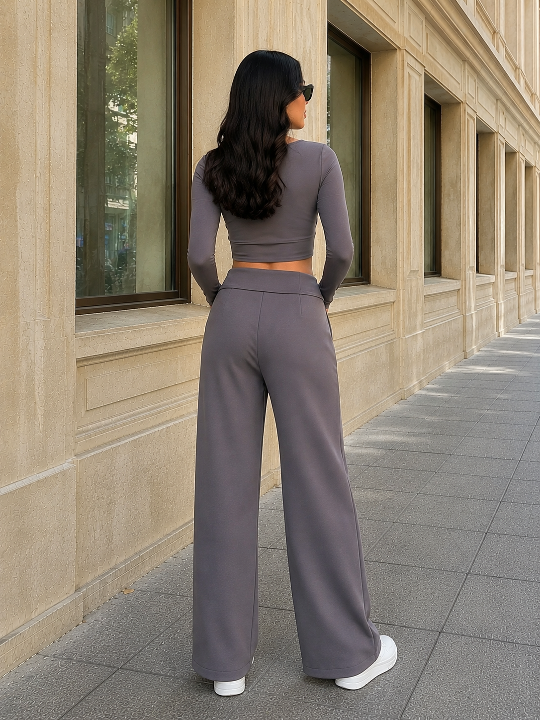 Kadın Yüksek Bel Geniş Paça Dokuma Pantolon CM26PL01495